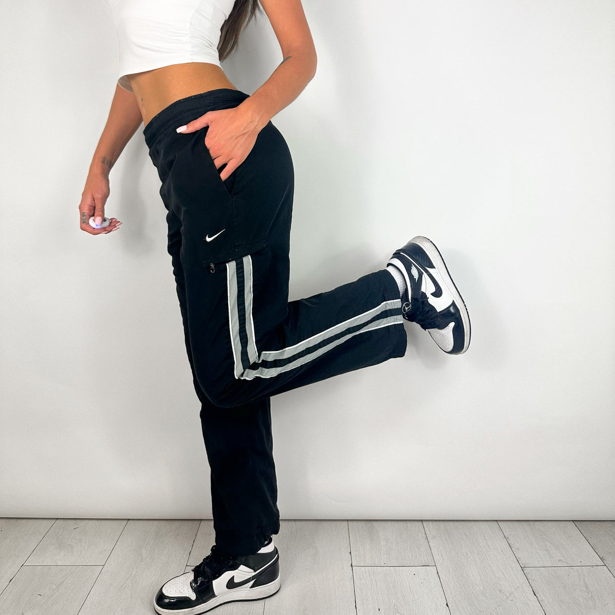 Nike black swoosh track pants (S/M) – 90s Baby Vintage