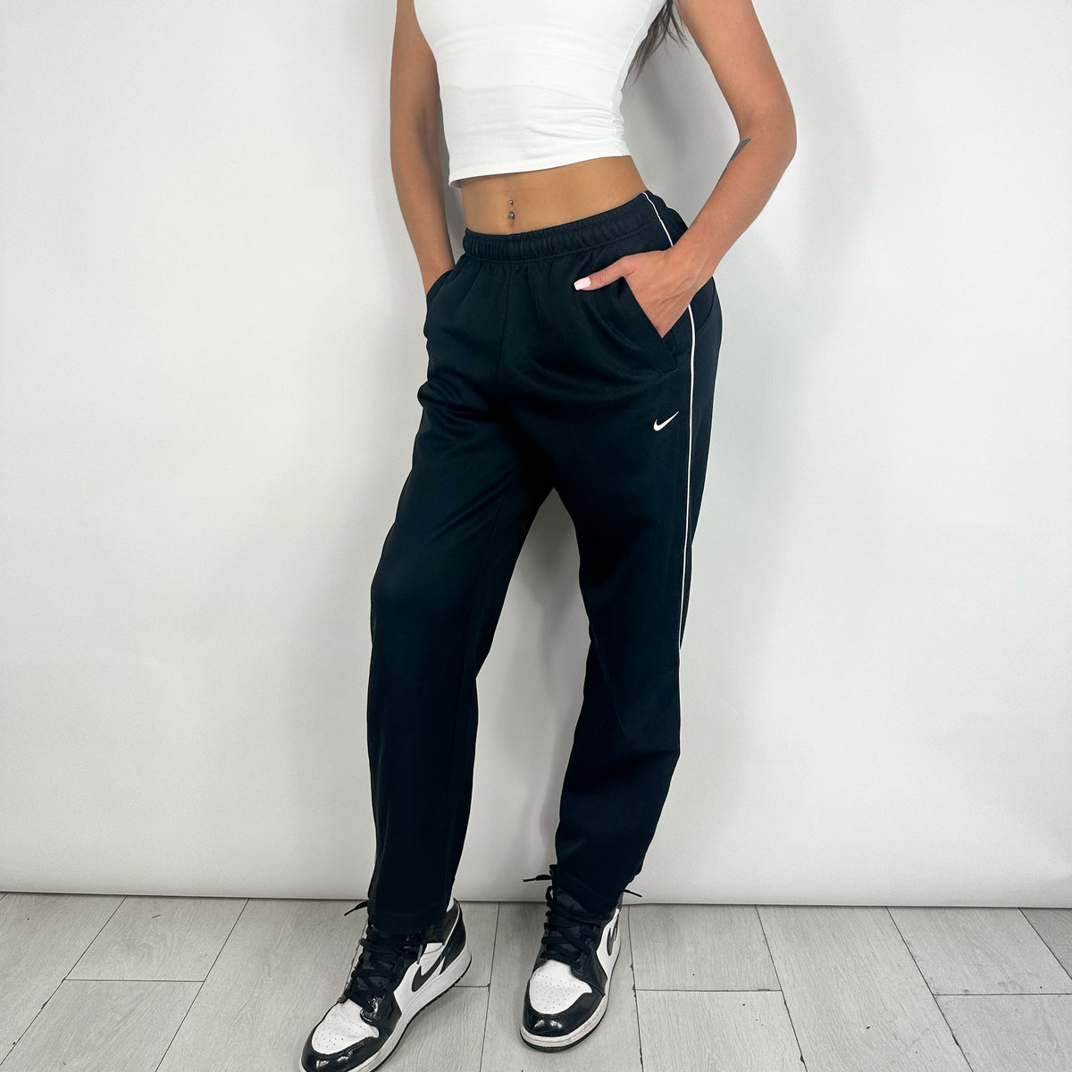 Nike black swoosh track pants (S/M) – 90s Baby Vintage